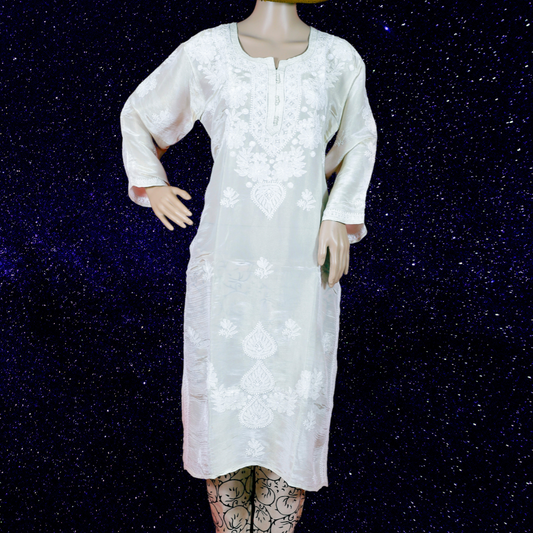 Tissue Chikankari Kurta-Dyeable (Beige)
