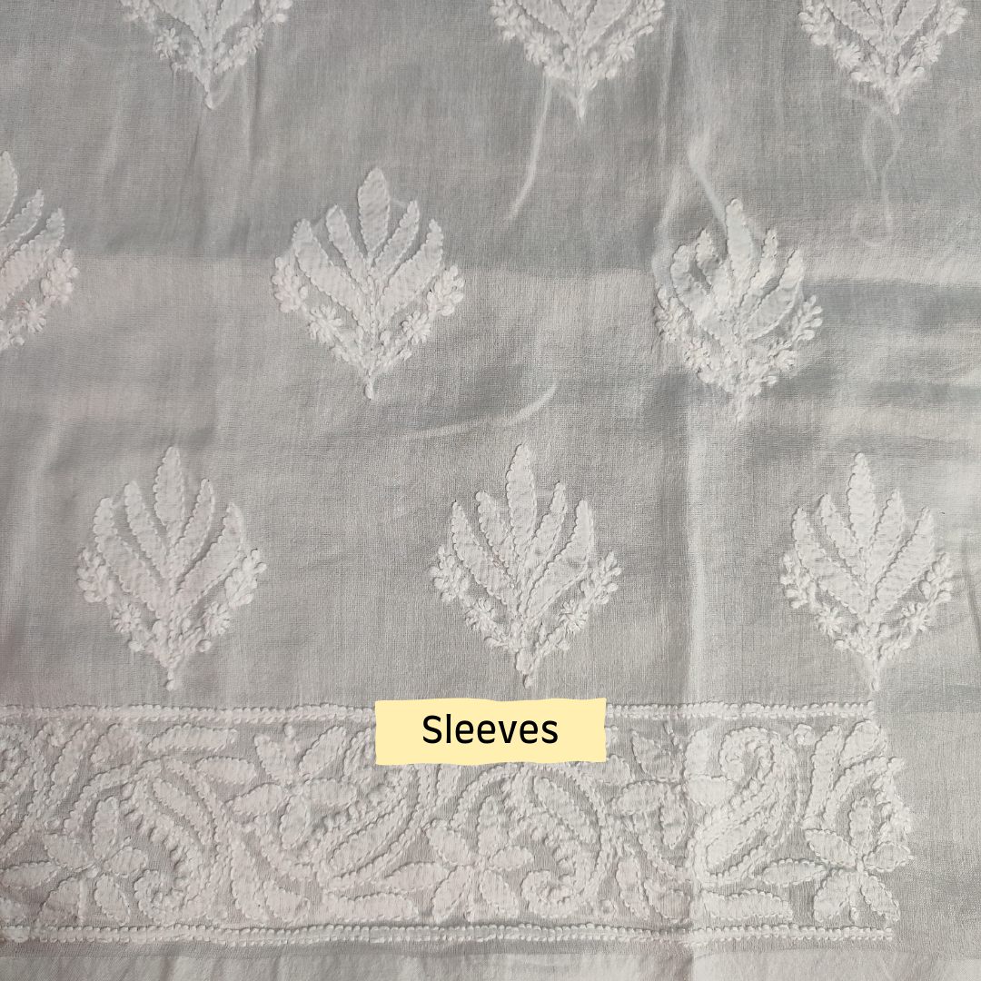 Chanderi Cotton Chikankari Kurta fabric -Dyeable (White)