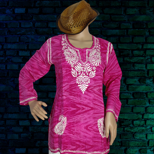 Modal Cotton Chikankari top (Pink)