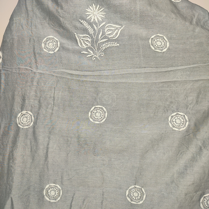 Chanderi Silk Kurta Fabric with Addons and Dupatta- Dyeable (Grey)