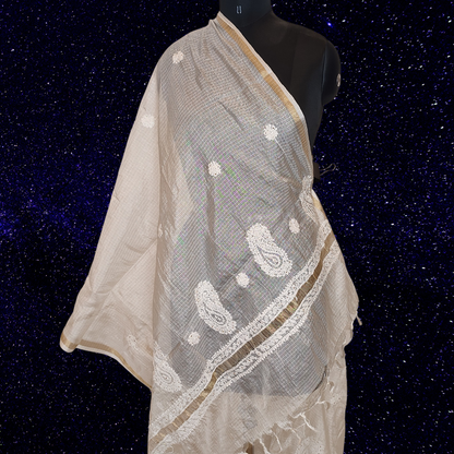 Kota Cotton Chikankari Dupatta with Badla (Dyeable)