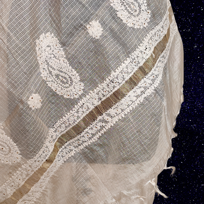 Kota Cotton Chikankari Dupatta with Badla (Dyeable)