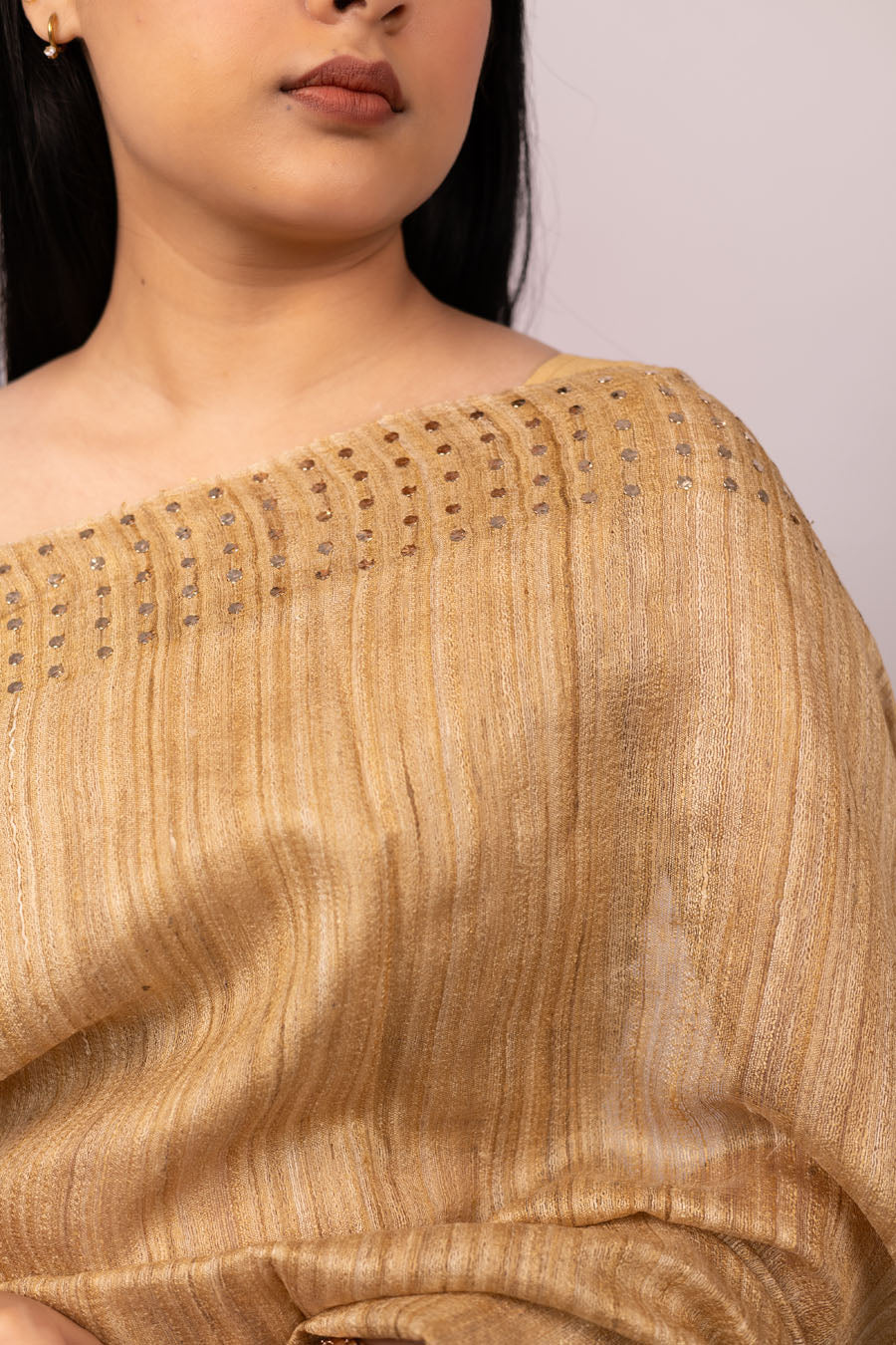 Chitralekha | Latte Beige Ghicha Silk Chikankari Saree