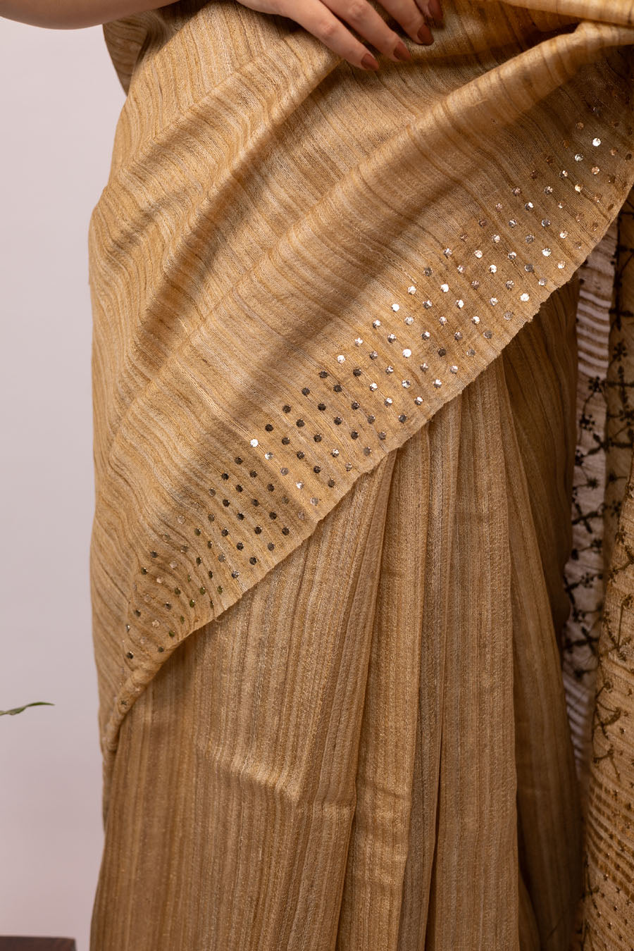 Chitralekha | Latte Beige Ghicha Silk Chikankari Saree