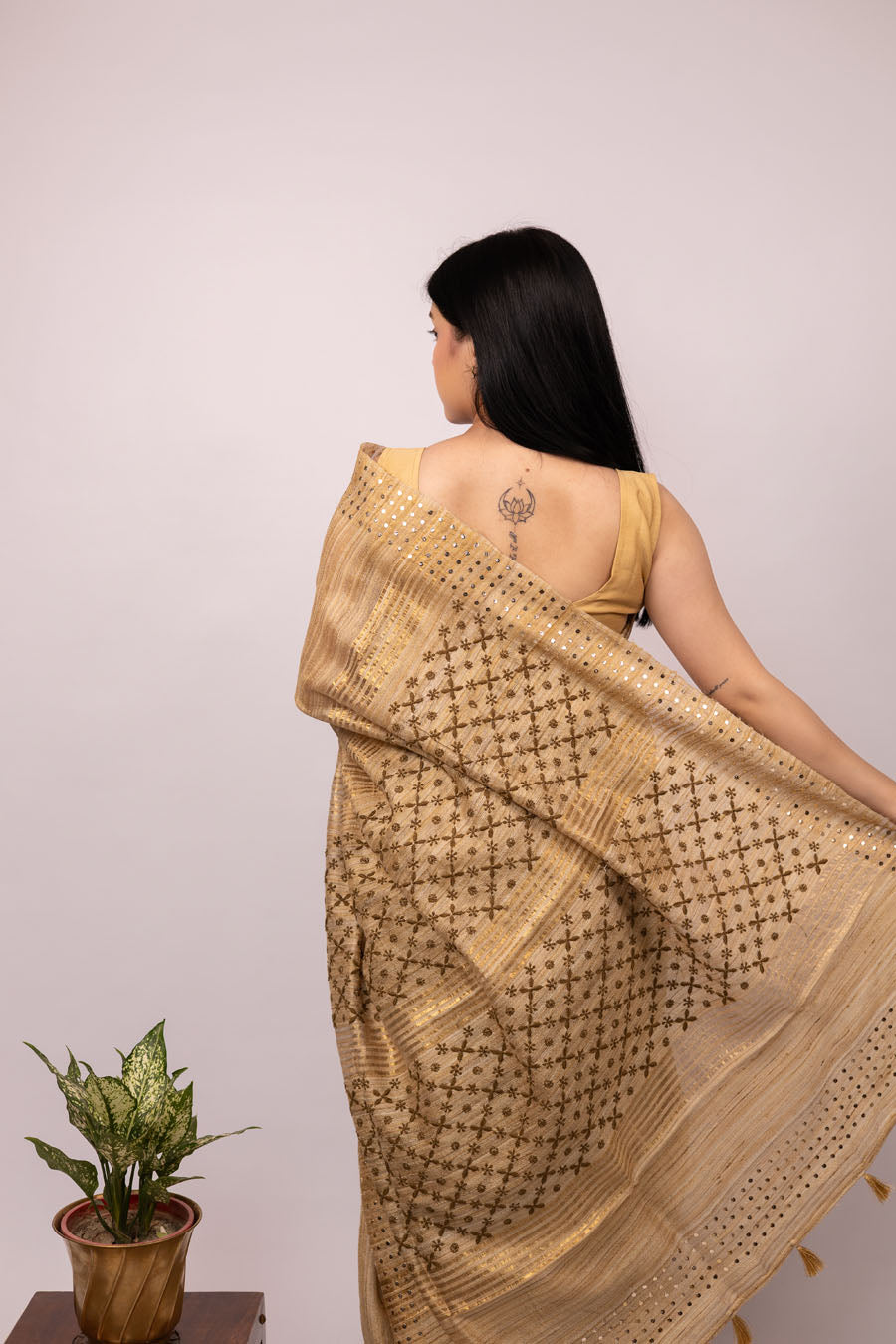 Chitralekha | Latte Beige Ghicha Silk Chikankari Saree