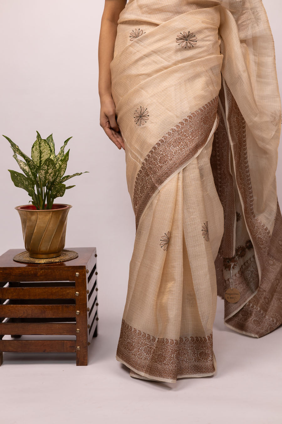 Chitralekha | Almond Tussar Silk Kota zari Chikankari  Saree