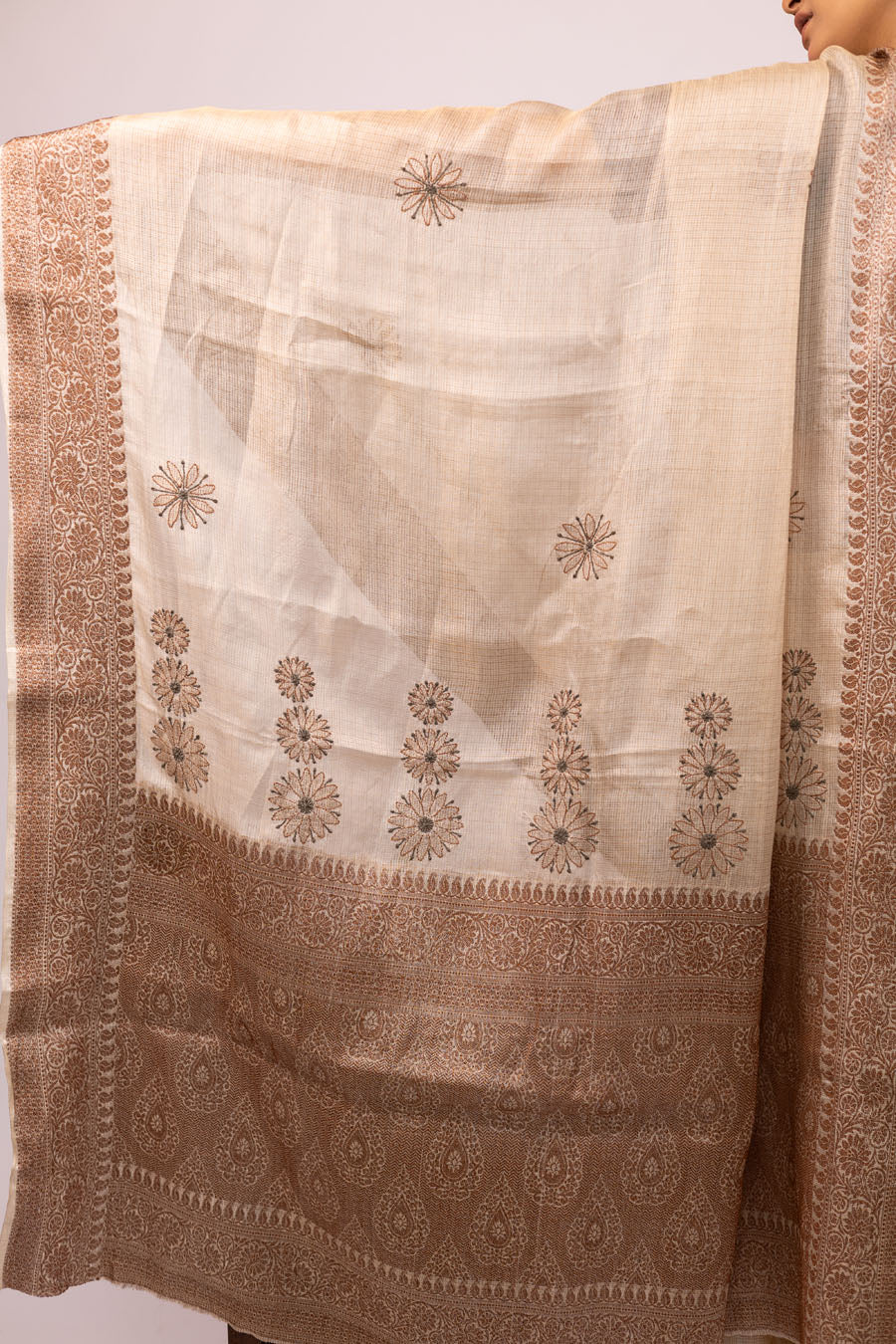 Lovely designer pallu of a tussar silk chikankari saree
