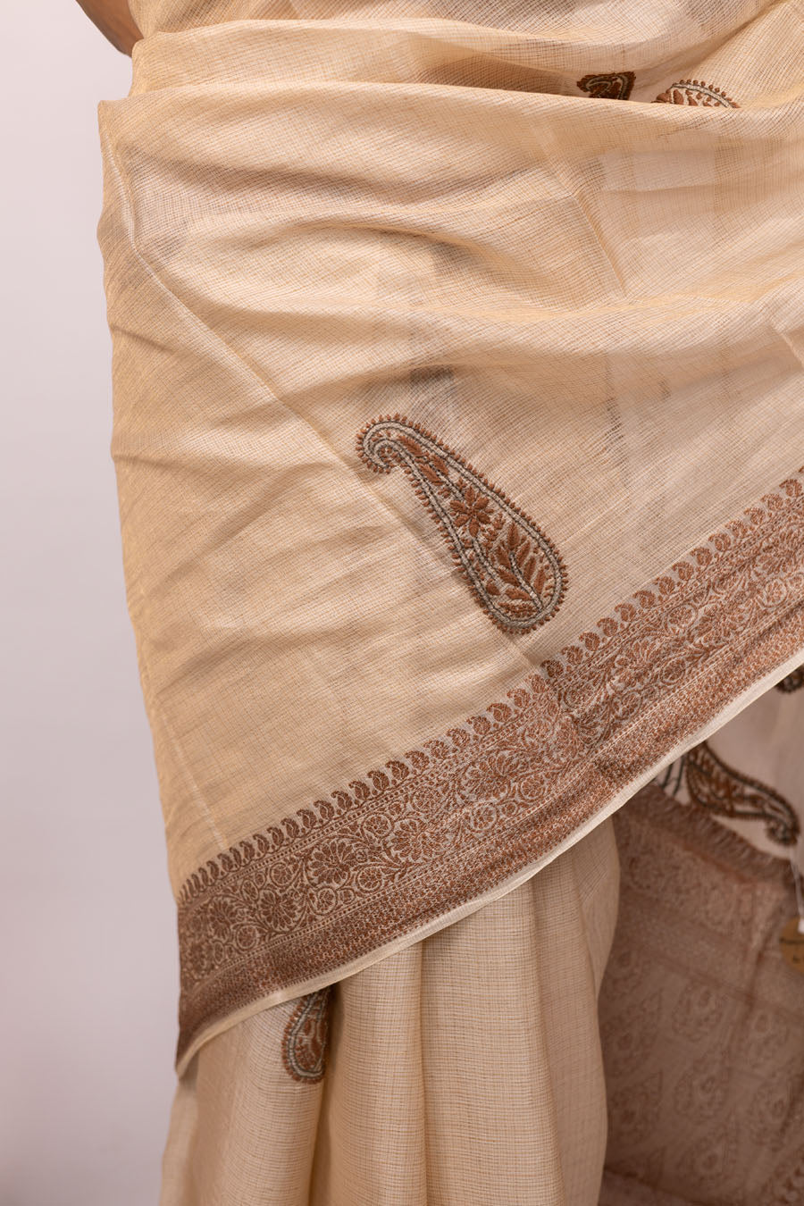 Chitralekha | Champagne Beige Tussar Silk Kota zari  Chikankari Saree