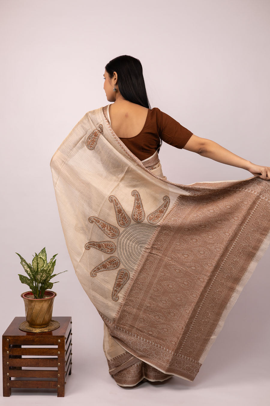 Chitralekha | Champagne Beige Tussar Silk Kota zari  Chikankari Saree