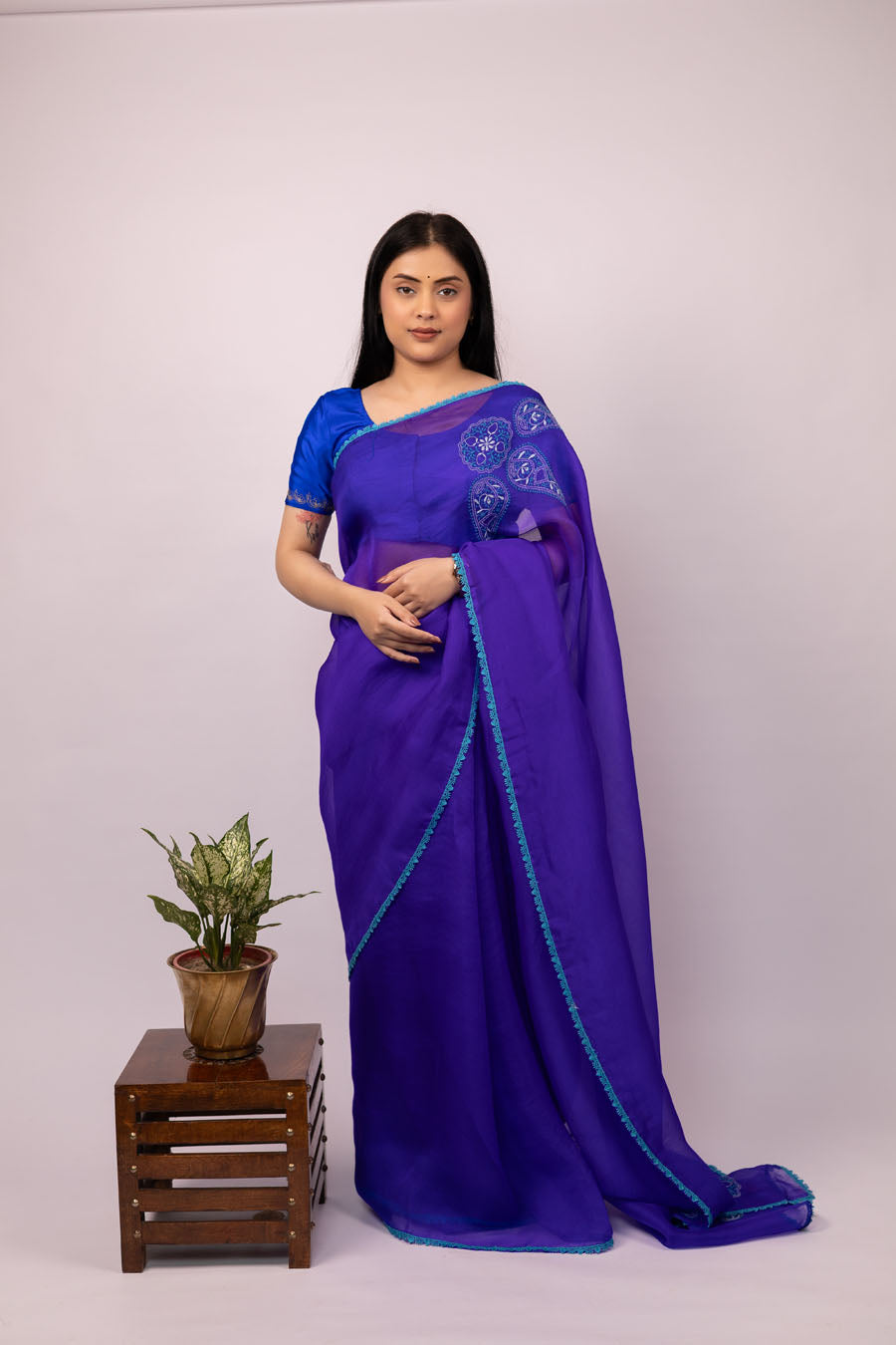 Urvashi | Cosmic Bule Organza Silk Chikankari Saree