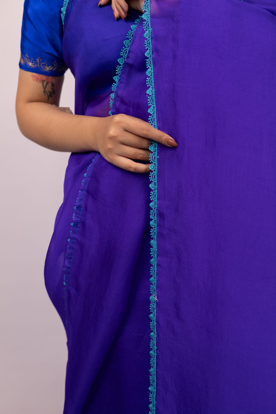 Urvashi | Cosmic Bule Organza Silk Chikankari Saree