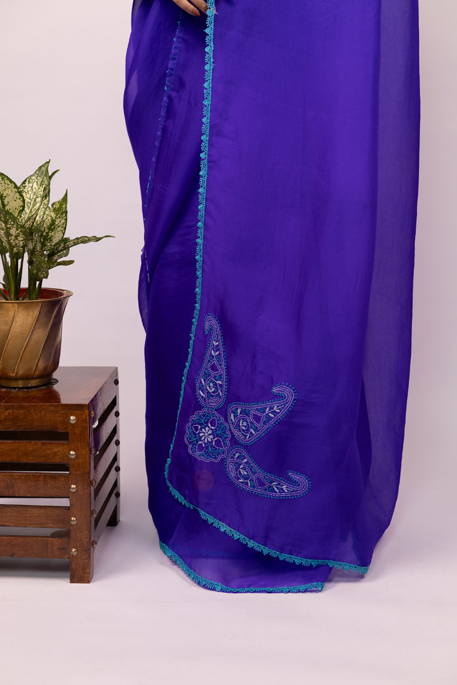 Urvashi | Cosmic Bule Organza Silk Chikankari Saree