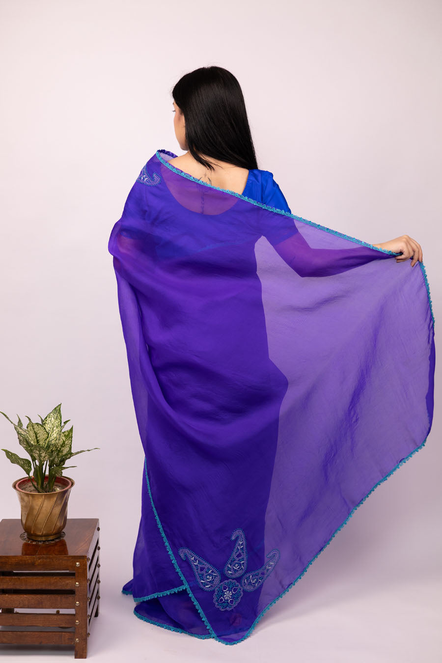 Urvashi | Cosmic Bule Organza Silk Chikankari Saree
