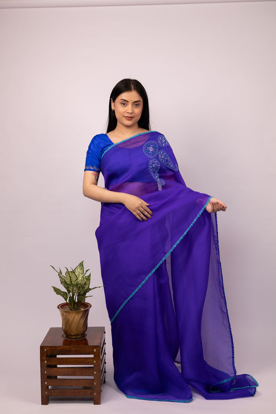 Urvashi | Cosmic Bule Organza Silk Chikankari Saree