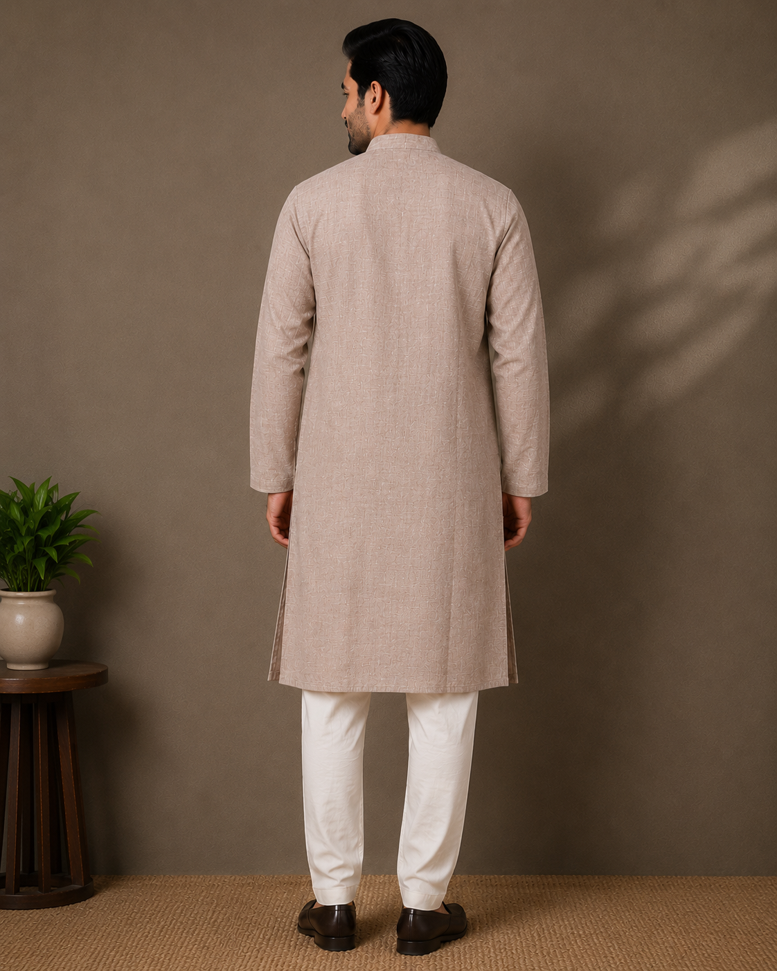 Agastya | Matka Cotton Chikankari Long Kurta- Parchment Beige