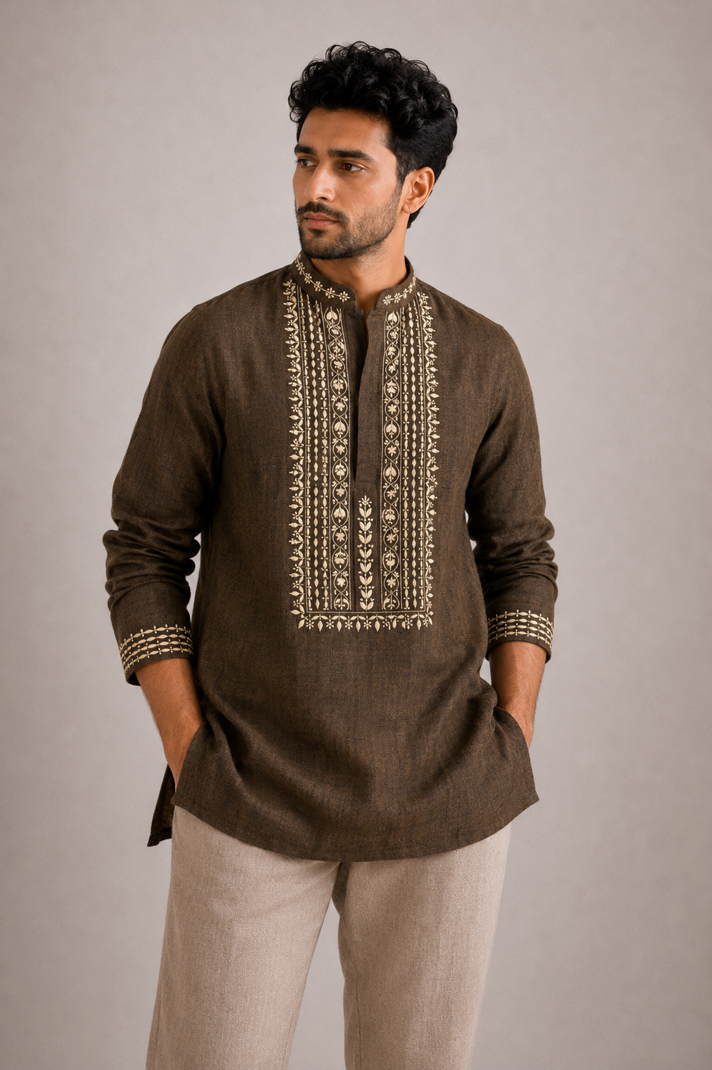 Agastya | Short Kurta | Pure Linen | Dark Mustard