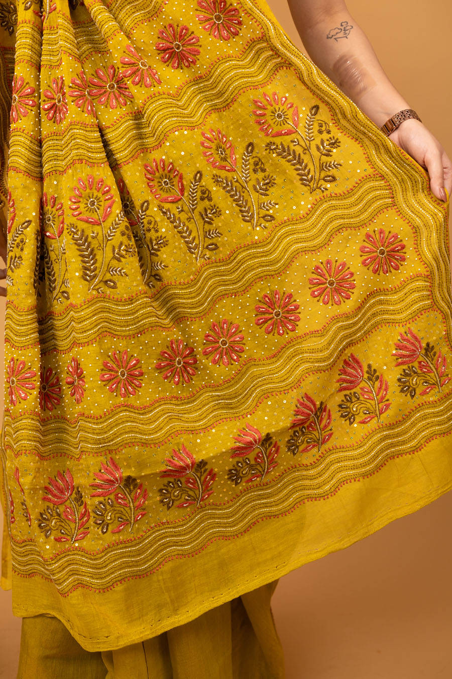 Beautiful chikankari embroidery with Cutdana baby pearls and sequence work
