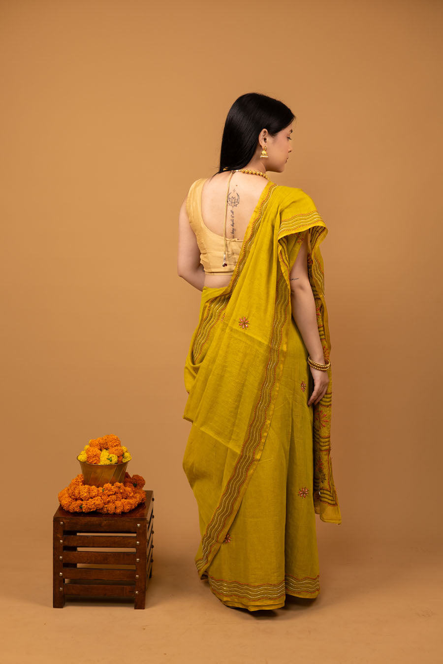 Chitralekha | Mehndi Green Chanderi Tissue Silk Chikankari Saree
