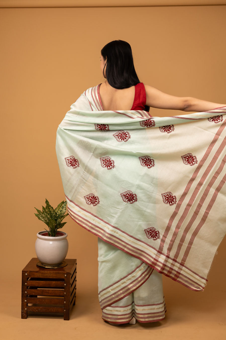 Vidushi | Soft Sage Green Mangalgiri Cotton Chikankari Saree