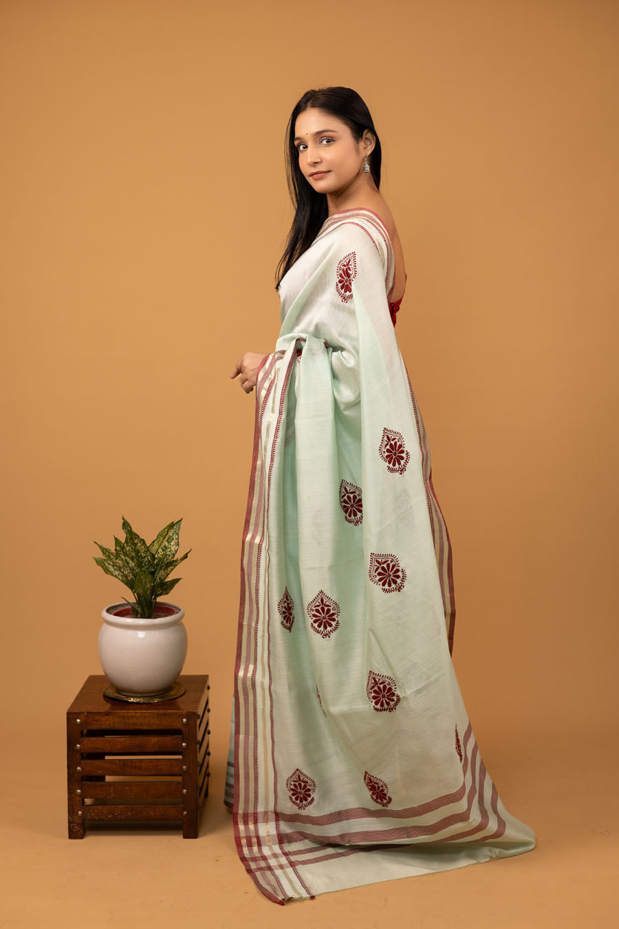Vidushi | Soft Sage Green Mangalgiri Cotton Chikankari Saree