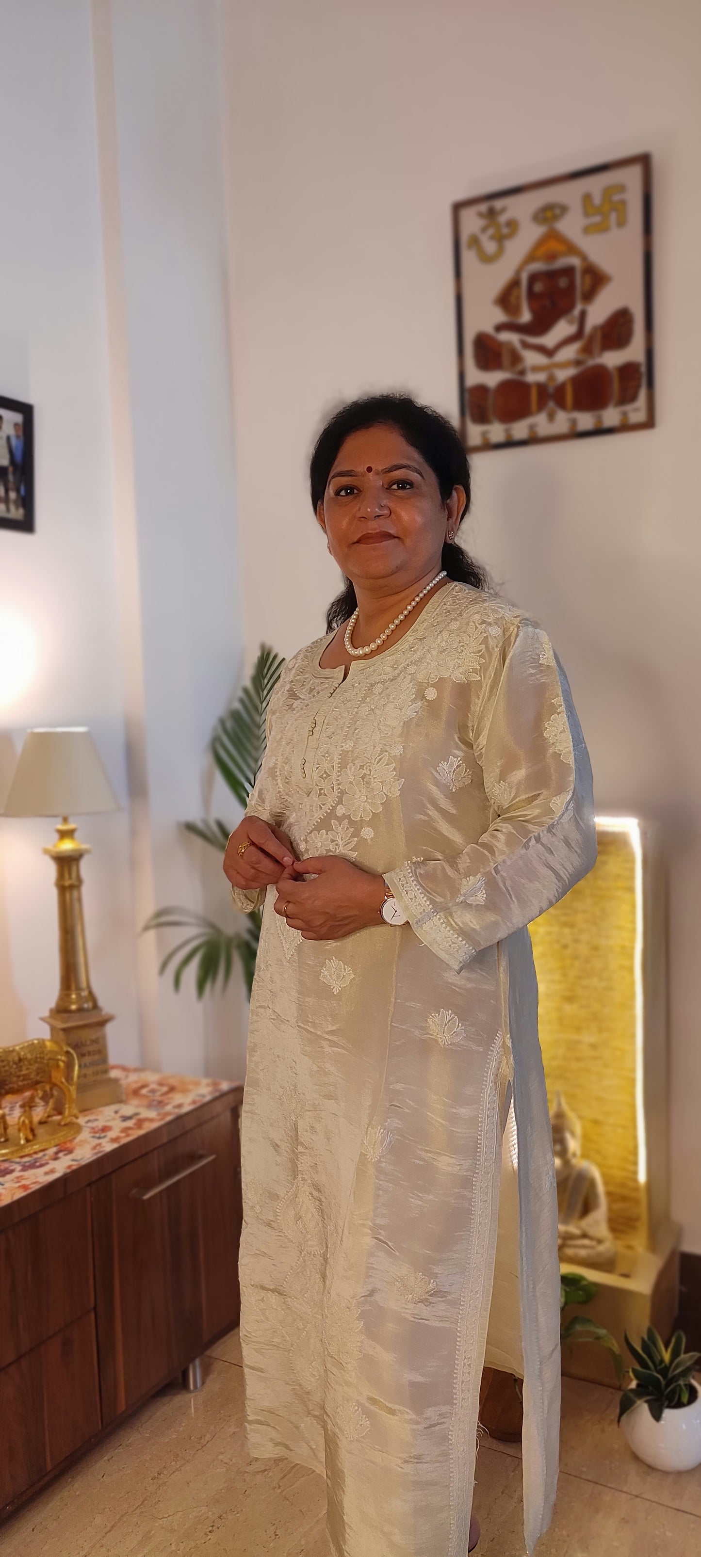 Tissue Chikankari Kurta-Dyeable (Beige)