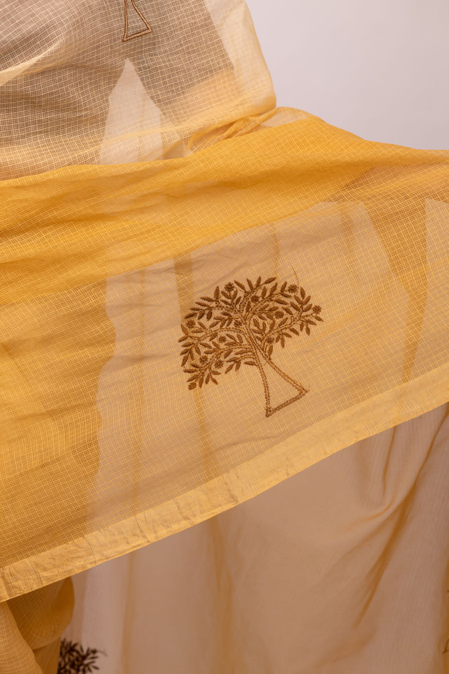 Vidushi | Ombre Yellow Brown Kotadoriya Cotton Chikankari Saree