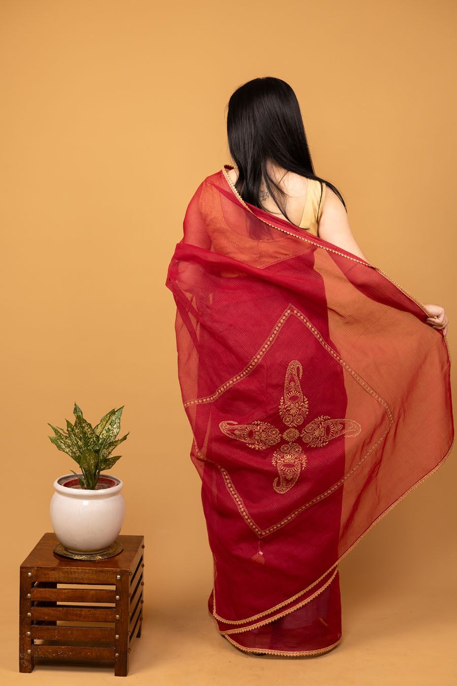 Vidushi | Enchanting Maroon Kotadoriya Cotton Chikankari Saree
