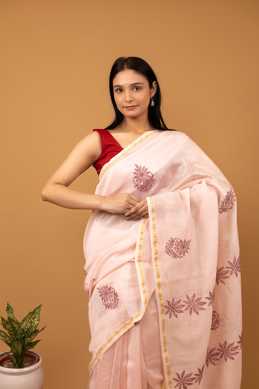 Vidushi | Rose Gold Chanderi Silk Chikankari Saree