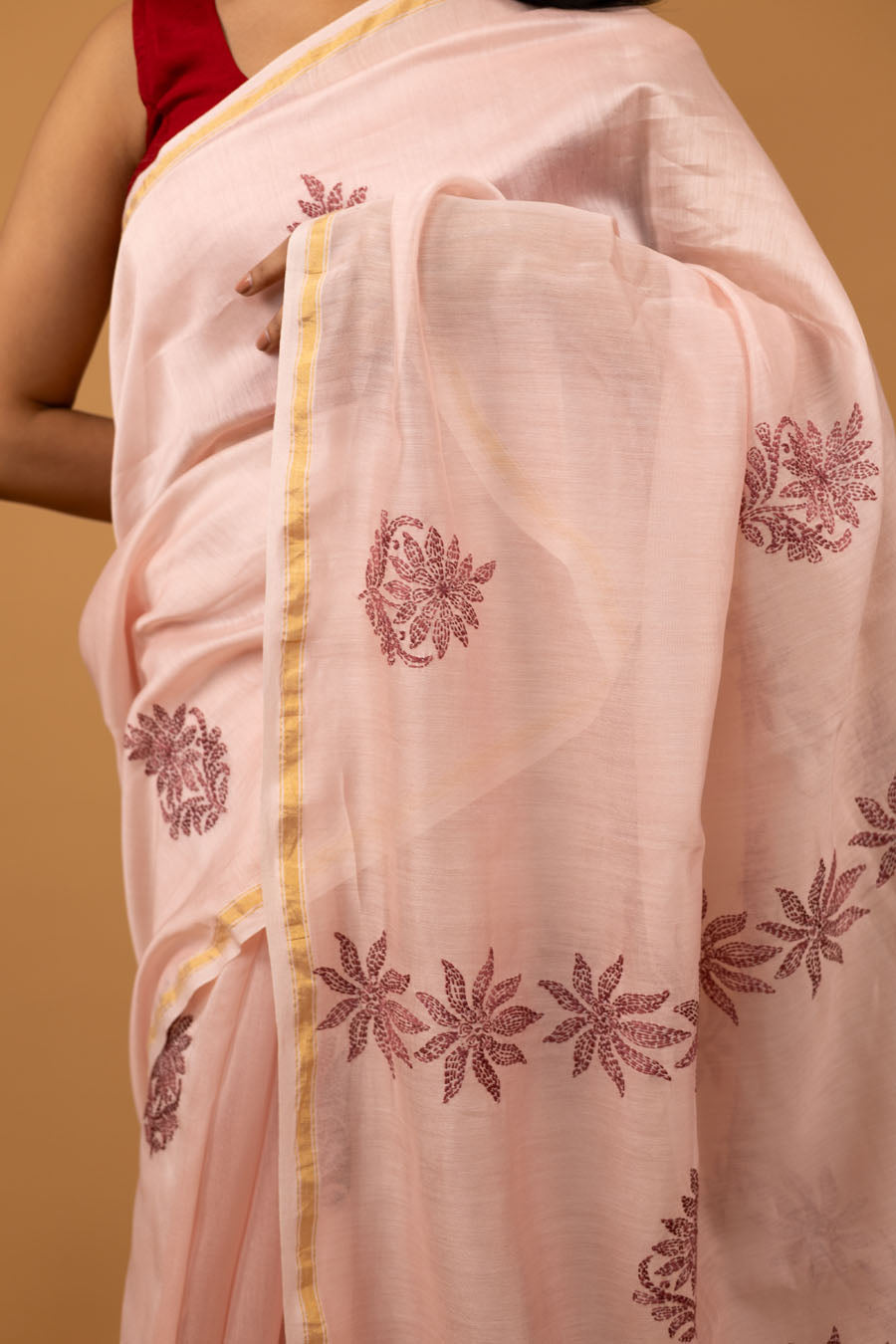 Vidushi | Rose Gold Chanderi Silk Chikankari Saree