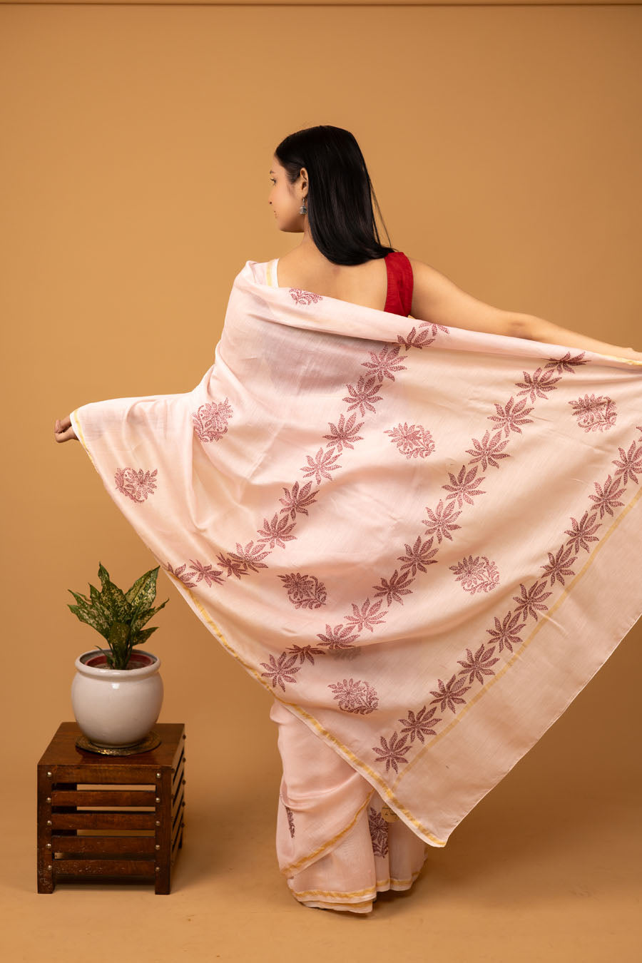 Vidushi | Rose Gold Chanderi Silk Chikankari Saree