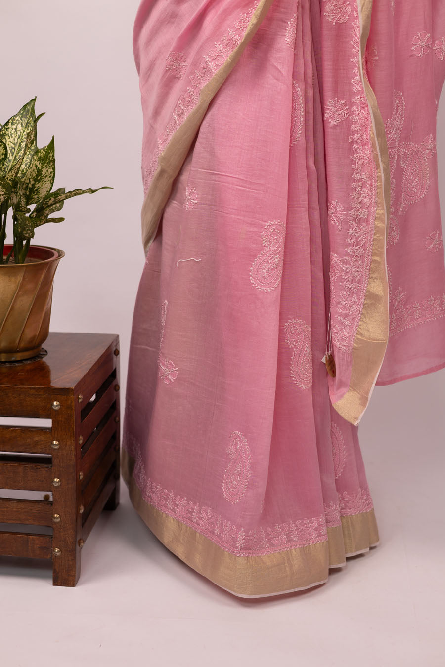 Urvashi | Pink Chanderi Silk Chikankari Saree