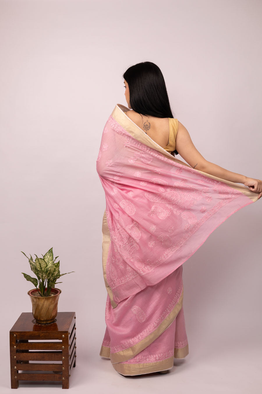 Urvashi | Pink Chanderi Silk Chikankari Saree