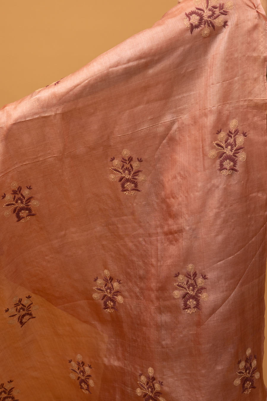 Urvashi | Peach Blossom Tussar Silk Chikankari Saree