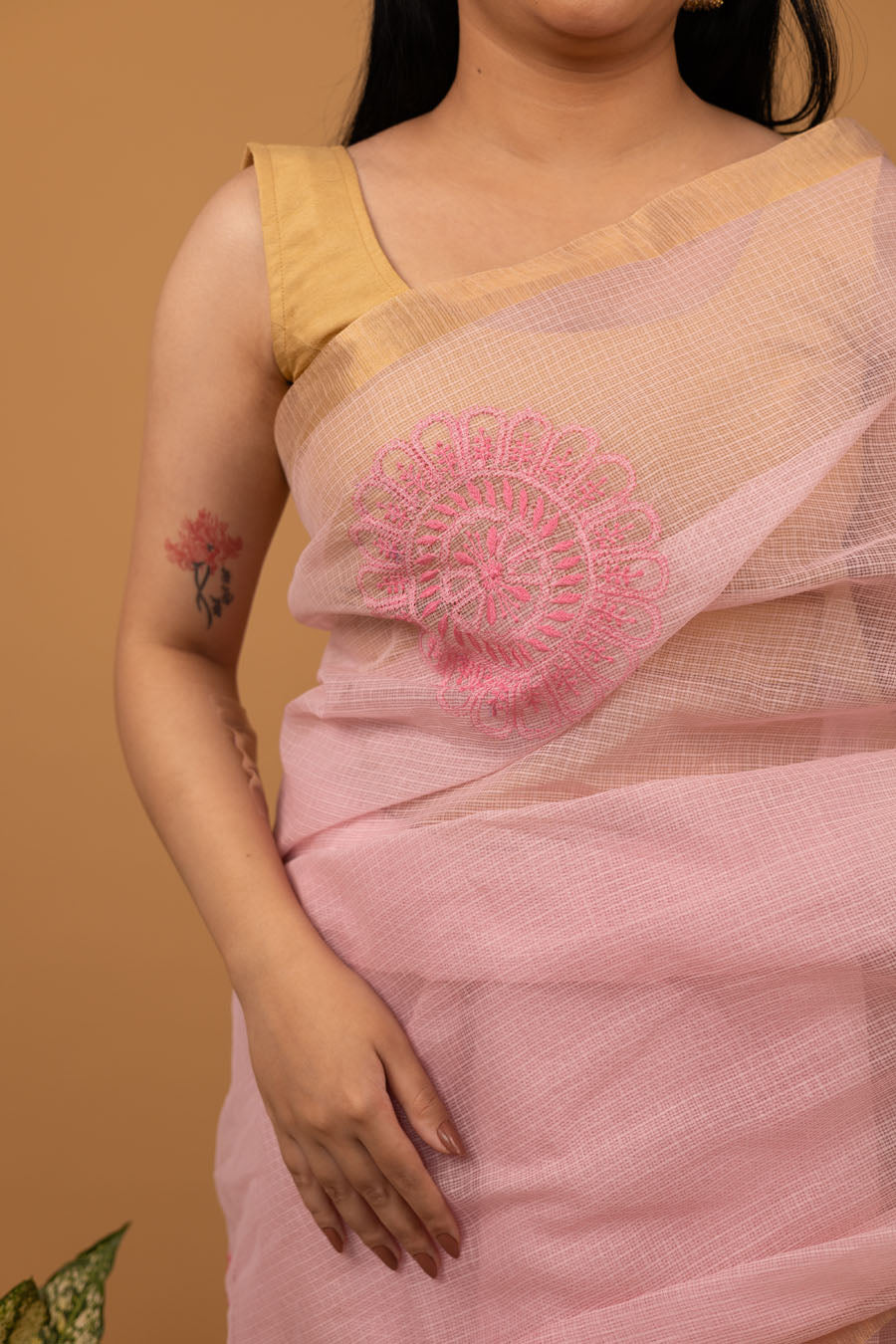 Vidushi | Light Pink Kotadoriya Cotton Chikankari Saree