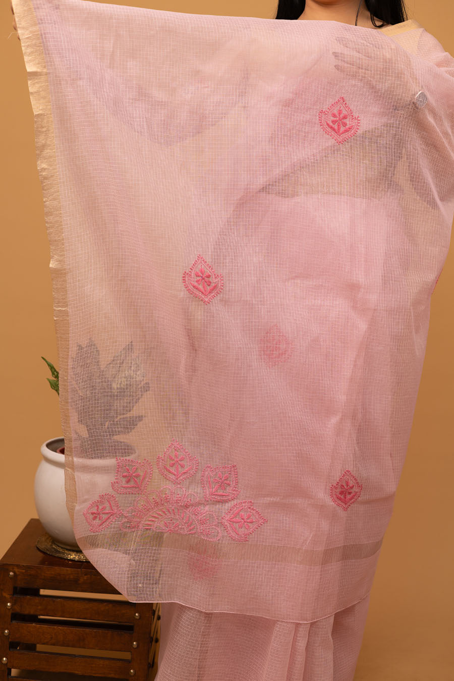 Vidushi | Light Pink Kotadoriya Cotton Chikankari Saree