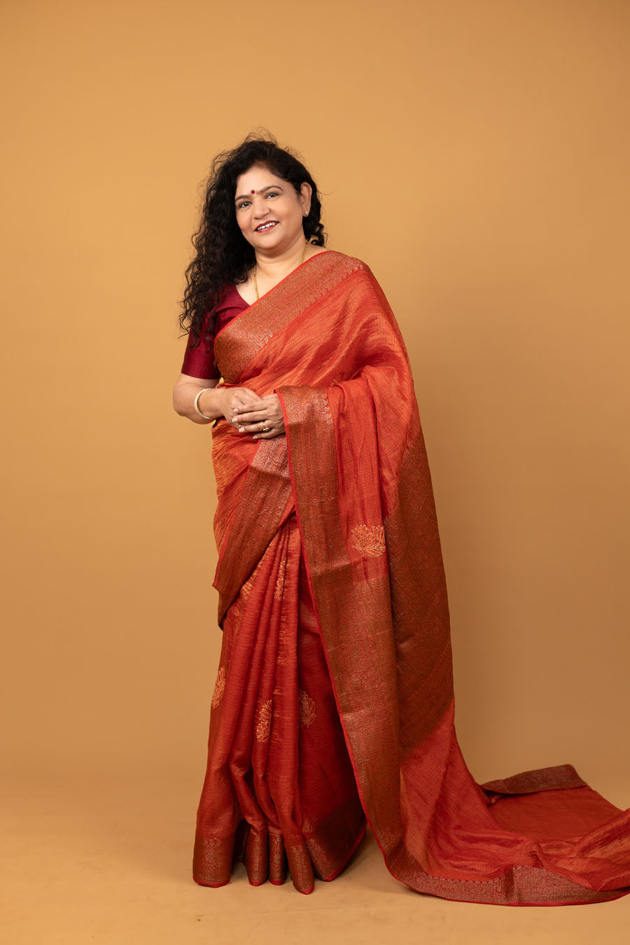 Very graceful tussar silk saree with zari weave Front view perfect for festival pooja