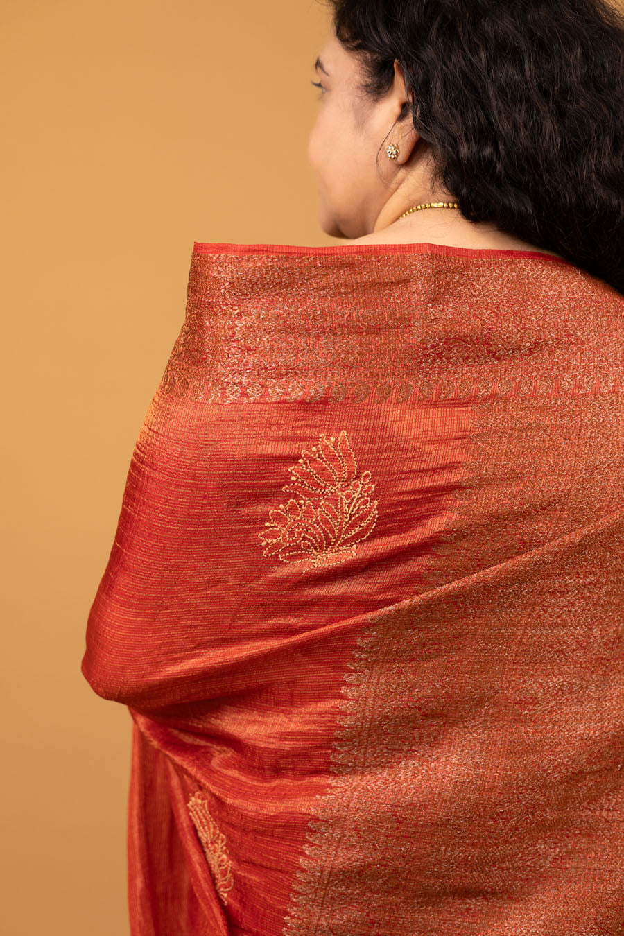 Chitralekha |Tomato Red Tussar Silk Kota zari Chikankari Saree