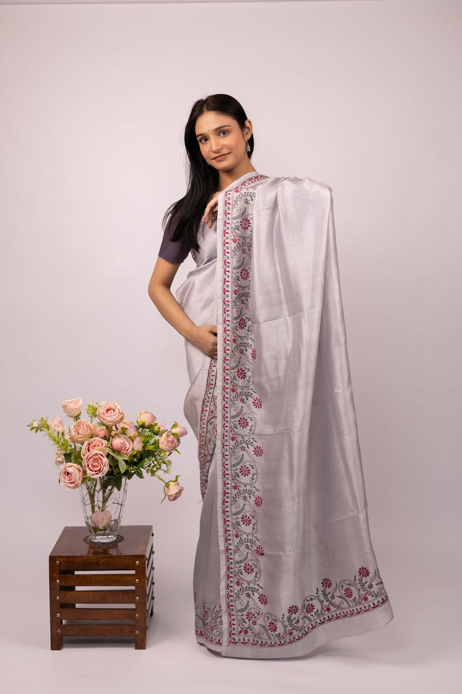 Dupion Silk Saree with hikankari border