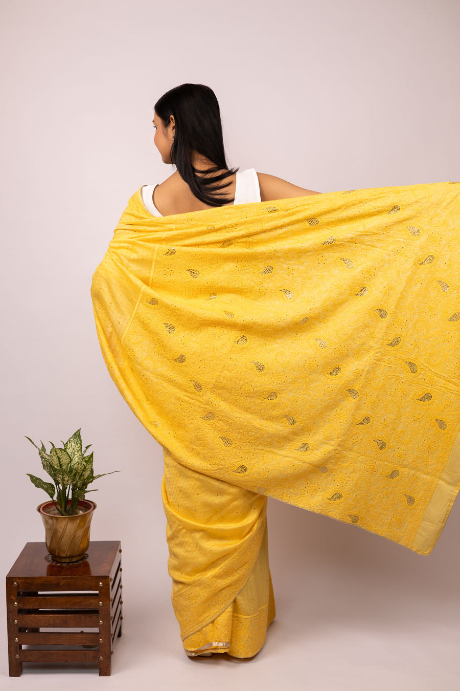 Urvashi | Turmeric Yellow Chanderi Silk Chikankari Saree