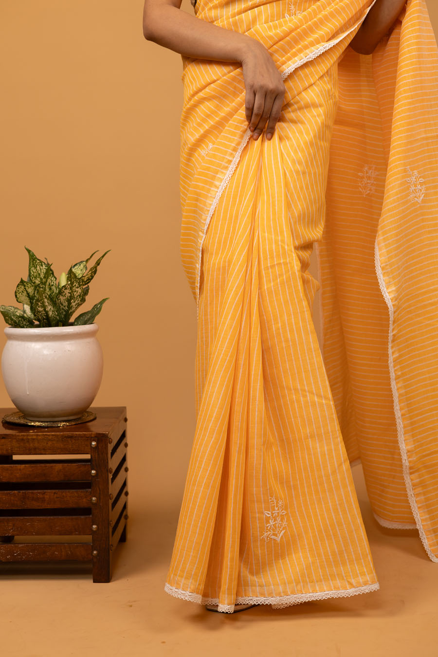 Vidushi | Canary Yellow Handloom Cotton Chikankari Saree