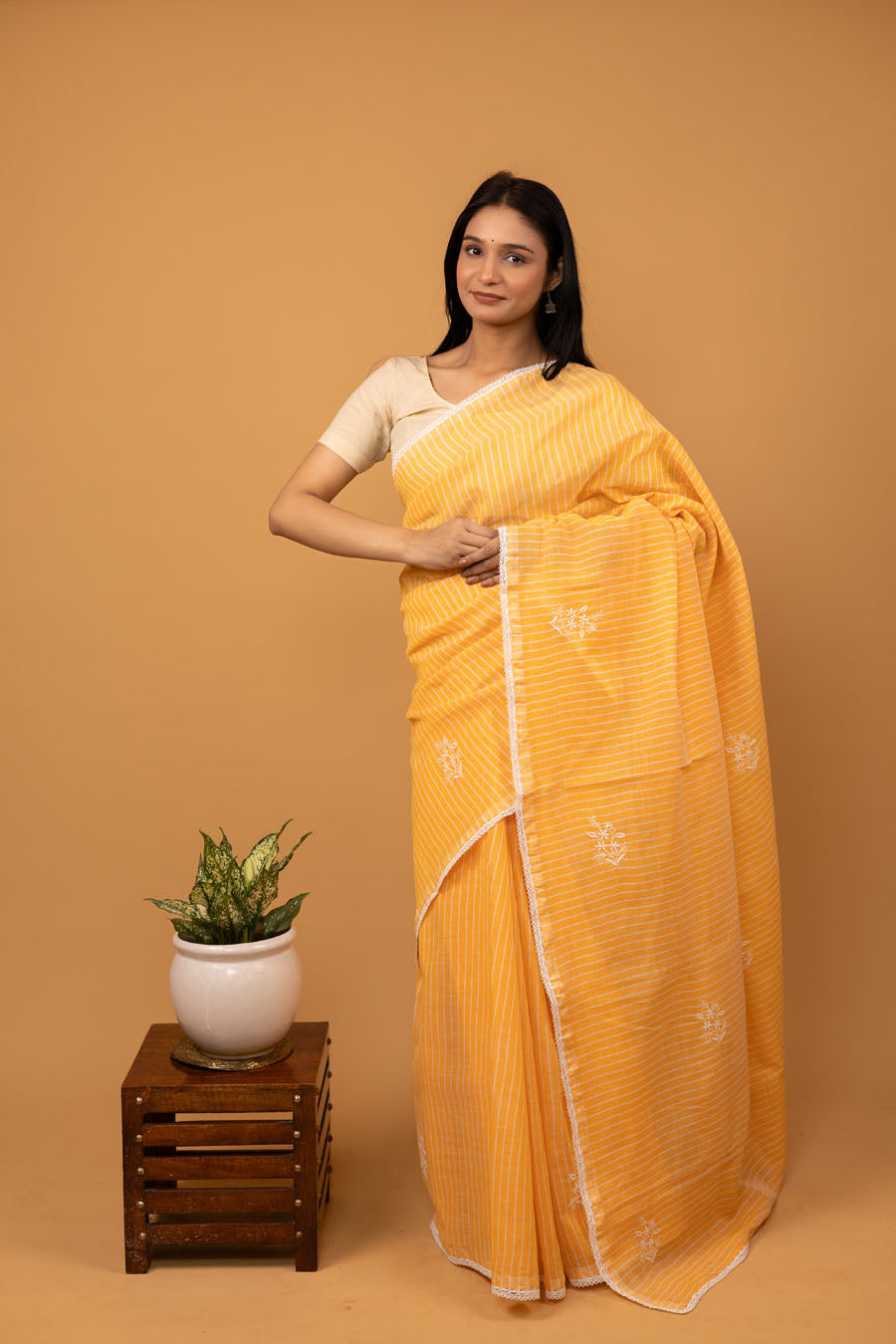 Vidushi | Canary Yellow Handloom Cotton Chikankari Saree