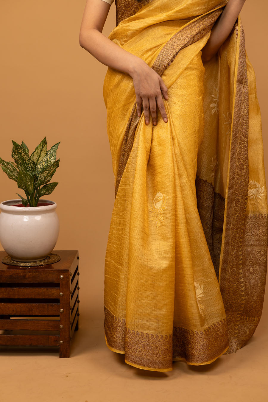 Chitralekha | Sunflower Yellow Tussar Silk Kota zari  Chikankari Saree
