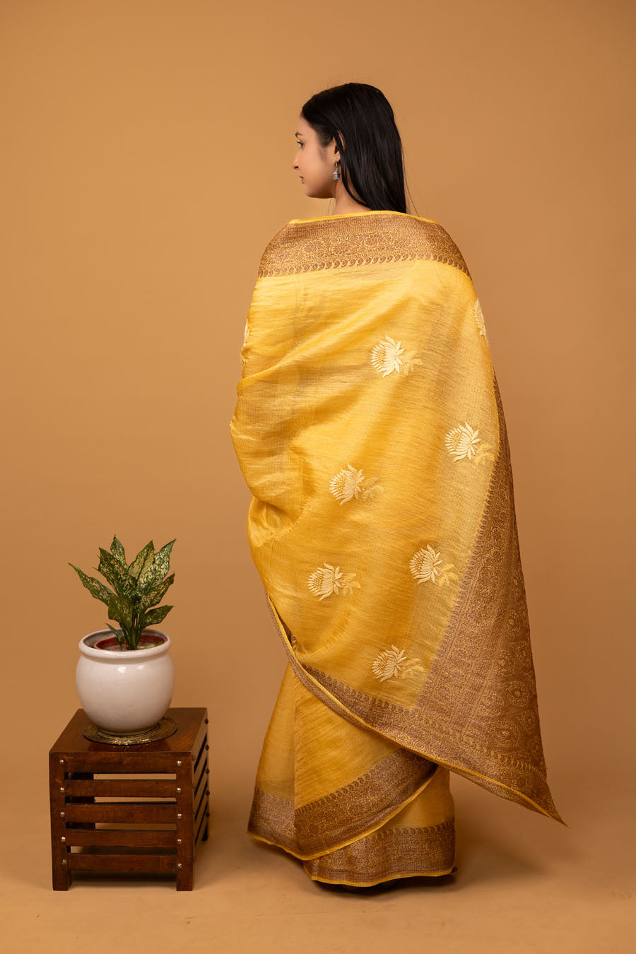 Chitralekha | Sunflower Yellow Tussar Silk Kota zari  Chikankari Saree