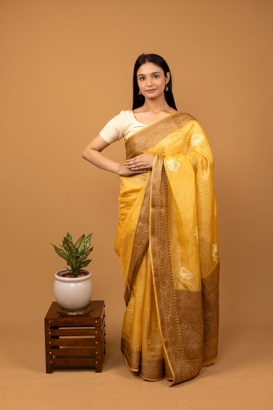 Chitralekha | Sunflower Yellow Tussar Silk Kota zari  Chikankari Saree