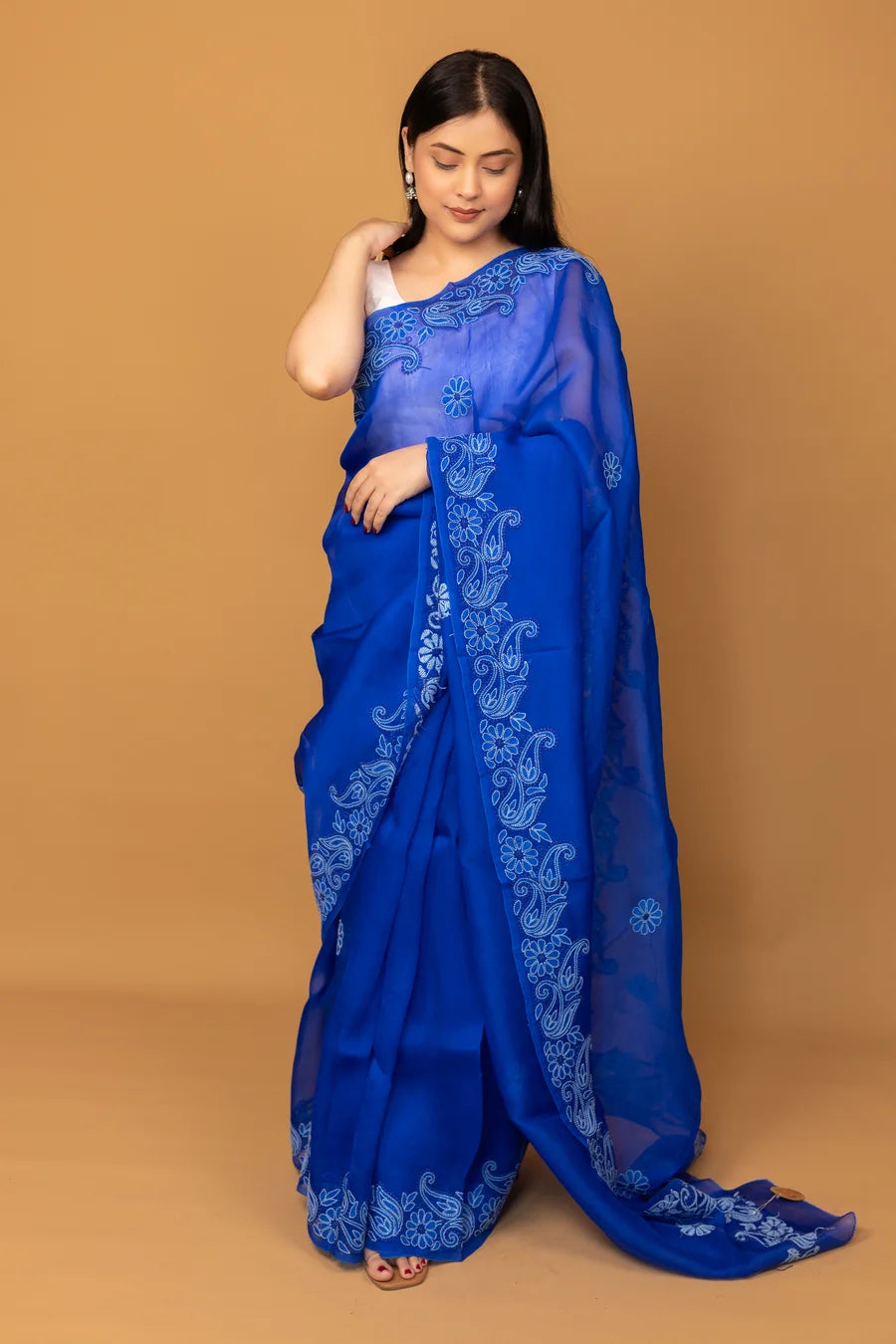 Draped View of Royal Blue Cotton Saree