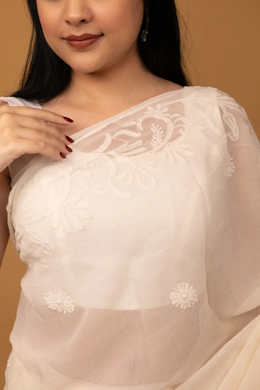 lightweight embroidered saree for festive wea