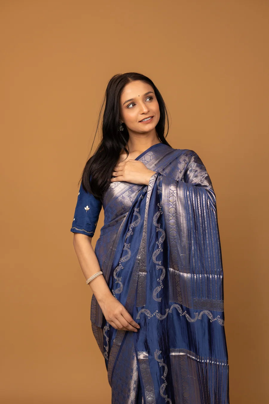 Handwoven blue saree with rich texture and elegant drape