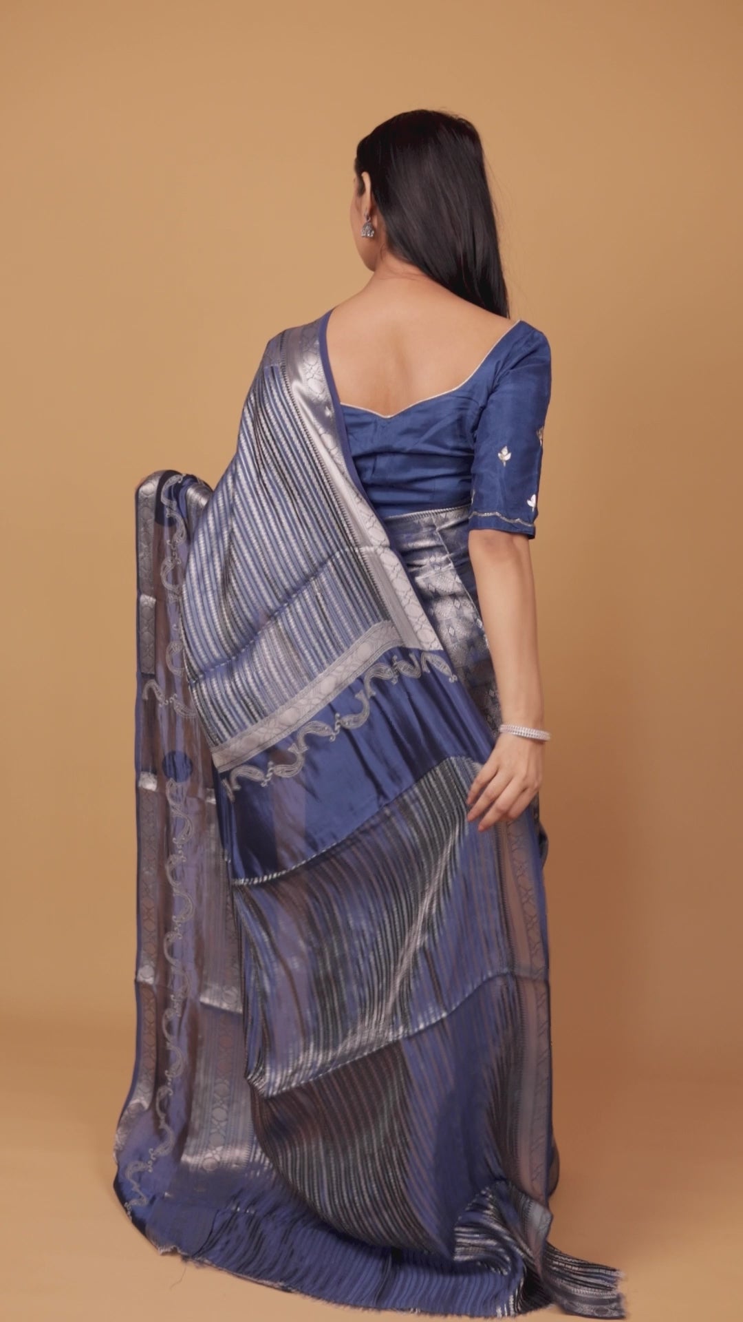 Chitralekha | Celestial Navy Blue Benarsi Tissue Silk Chikankari Saree