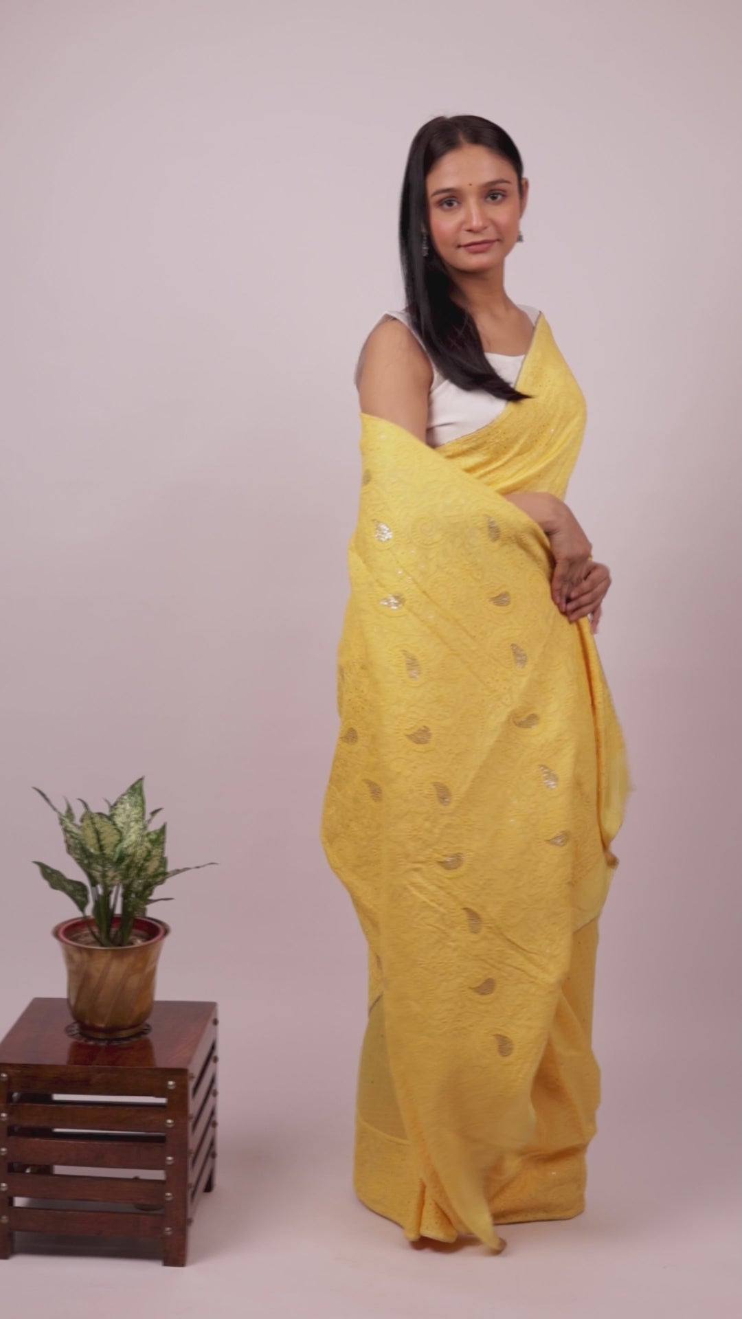 Urvashi | Turmeric Yellow Chanderi Silk Chikankari Saree