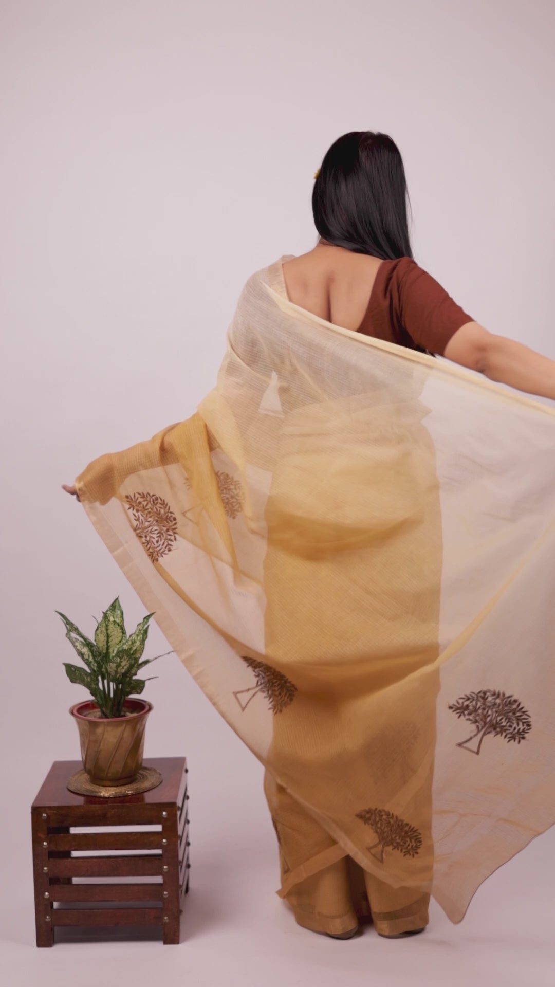 Vidushi | Ombre Yellow Brown Ombre Kotadoriya Cotton Chikankari Saree